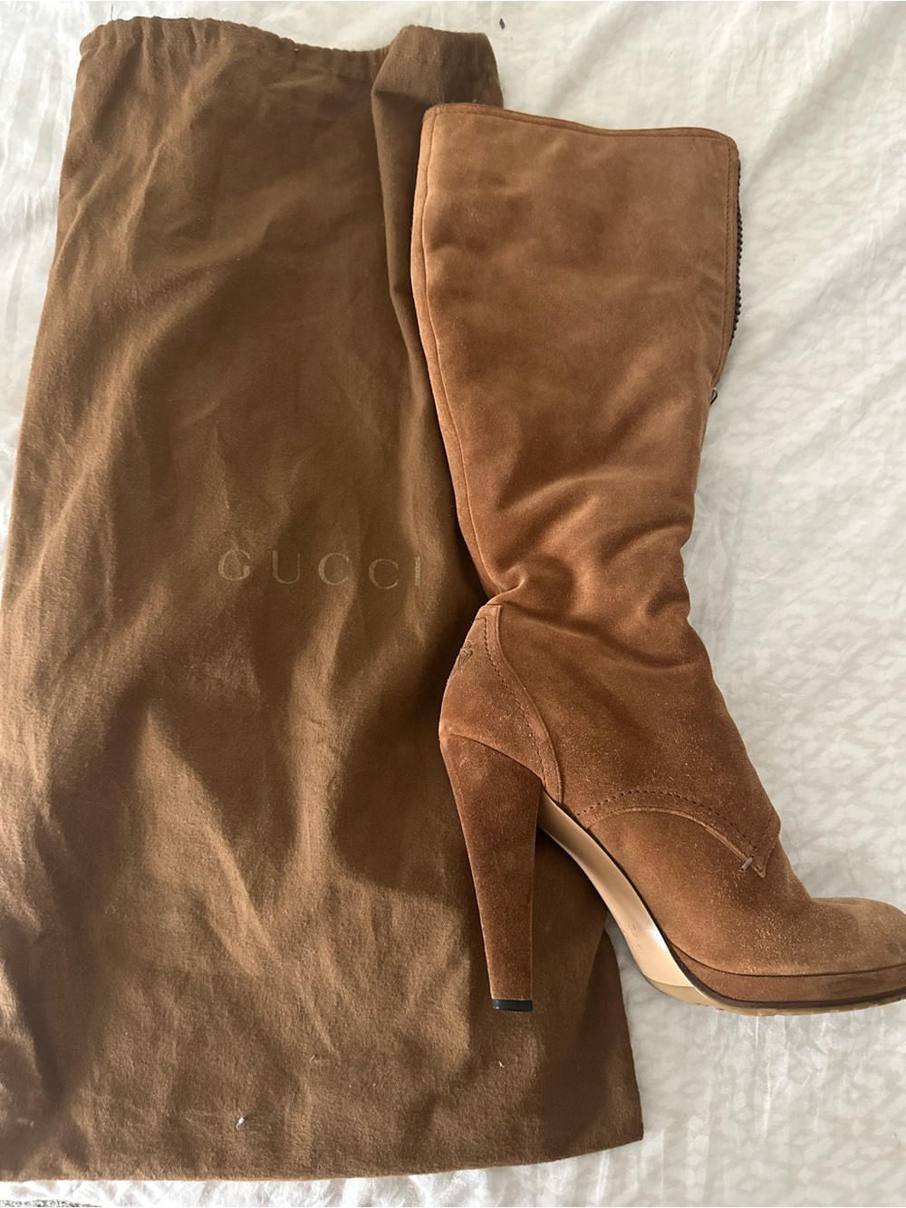 Gucci Tan Suede High Heel knee high Boots